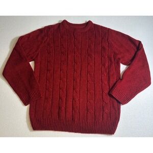 David Taylor Collection Men's Red Cable Knit Crew Neck Sweater M